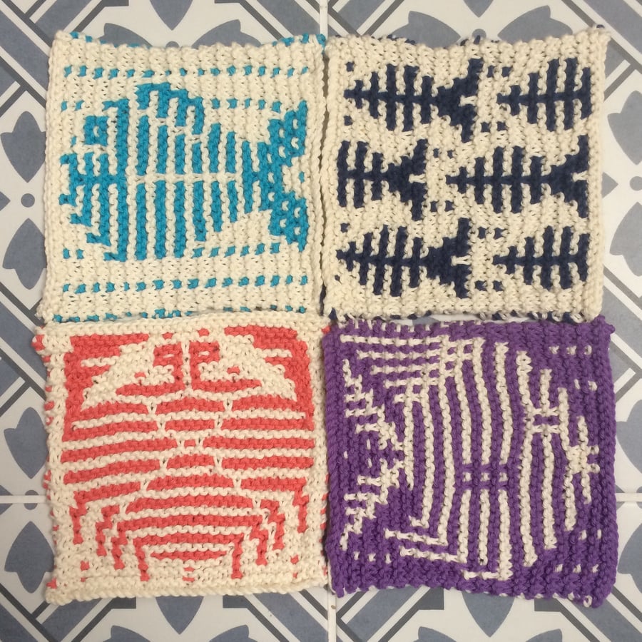 Big Fish Little Fish Wash Cloth knitting pattern