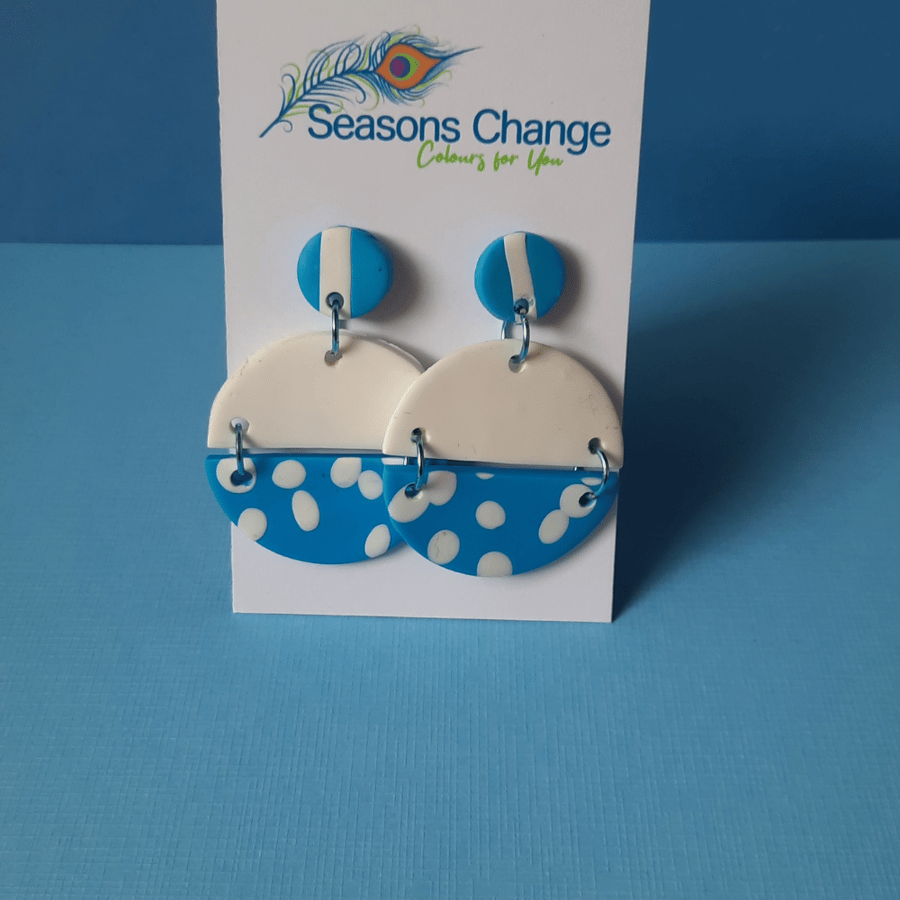 Blue and White Dotty Earrings (Winter or Spring)