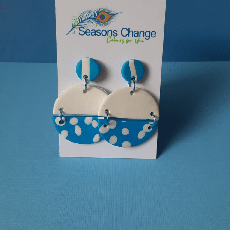 Blue and White Dotty Earrings (Winter or Spring)