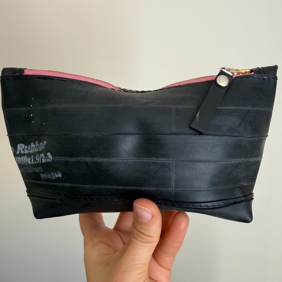Unlined Inner Tube Bag - Pink Zip and Writing - Wipe Clean Zip Storage Bag