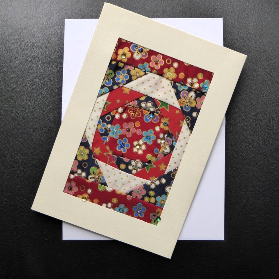 Individually Hand Crafted Textile patchworked Blank Card