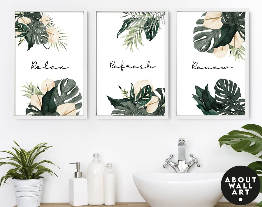 Spa Bathroom Art, Botanical Bathroom, Plant Print Set of 3, Bohemian Decor, Rela