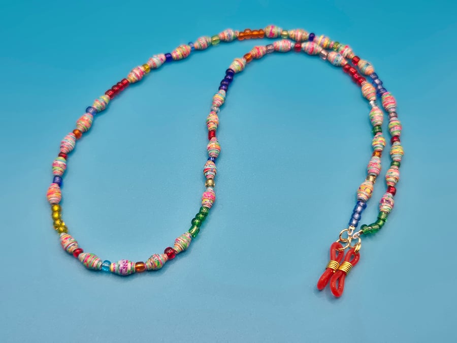 Glasses chain  made with multicoloured paper beads