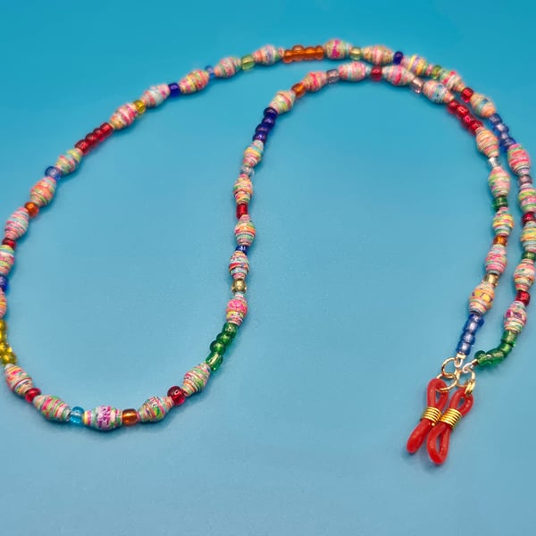 Glasses chain  made with multicoloured paper beads
