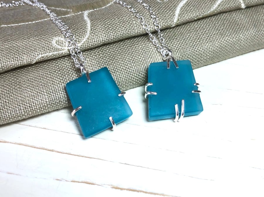 Teal Blue Glass & Silver Pendants 