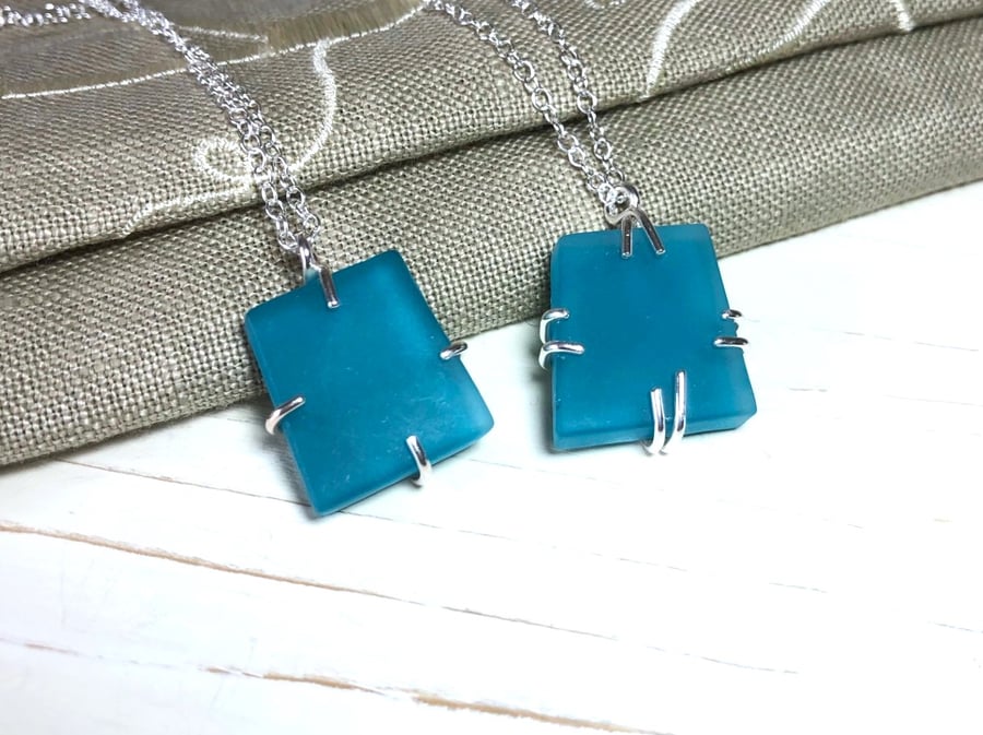 Seaglass Pendants in Teal Blue