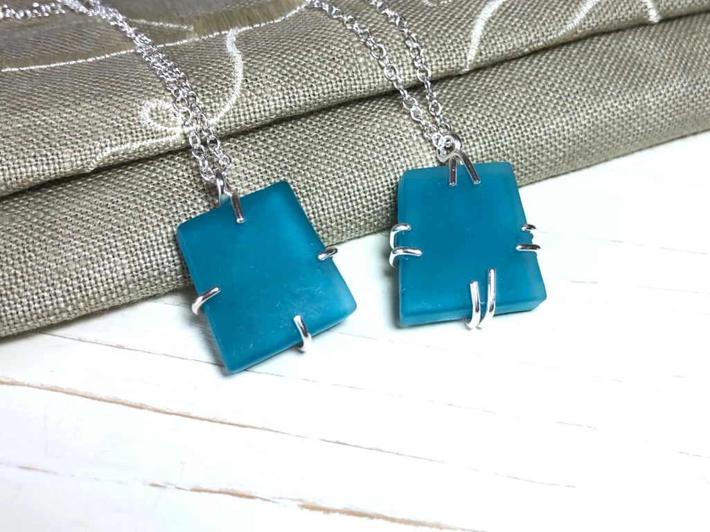 Teal Blue Glass & Silver Pendants 