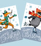 Festive A6 Skating Badger and Fox Cards 