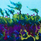 Textile Picture Turquoise Sky, Windy Day. Original Art by Lorna Soar