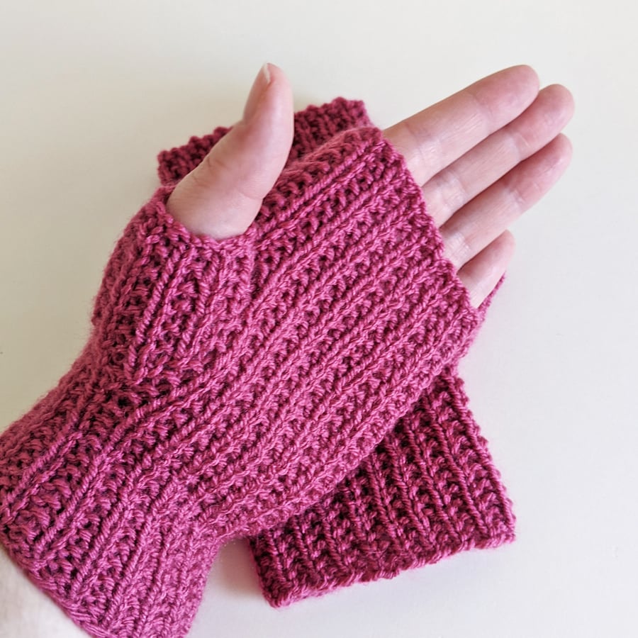 Fingerless Gloves Mitts Wrist Warmers in Raspberry Pink