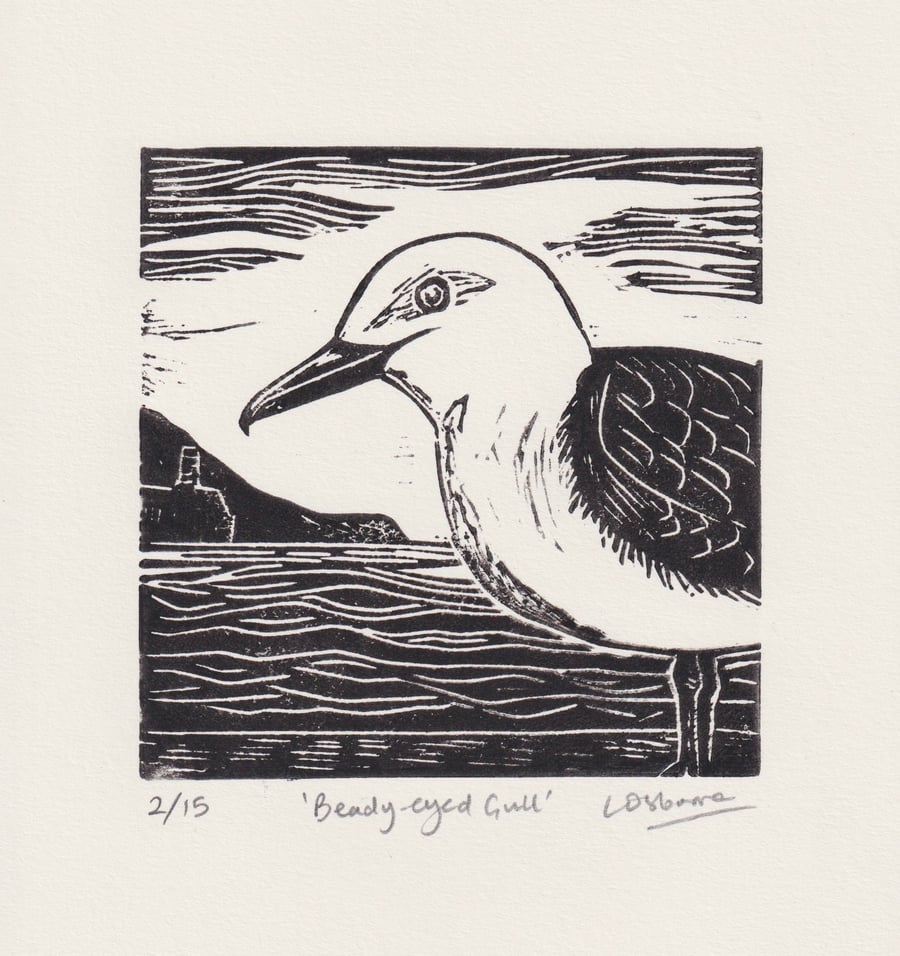 Beady-eyed Gull - original linocut