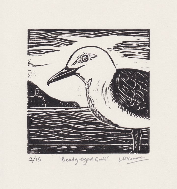Beady-eyed Gull - original linocut