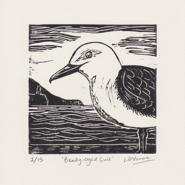 Beady-eyed Gull - original linocut