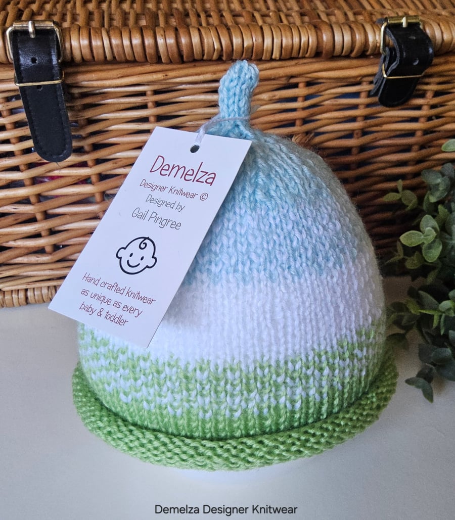 Designer Baby Boy's Knotted Fairisle Rolled Beanie Hat 0-3 months size 
