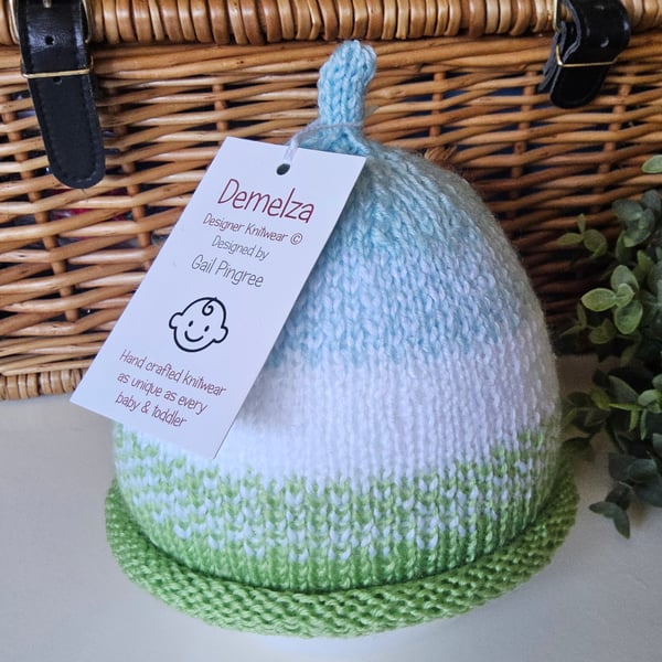 Designer Baby Boy's Knotted Fairisle Rolled Beanie Hat 0-3 months size 