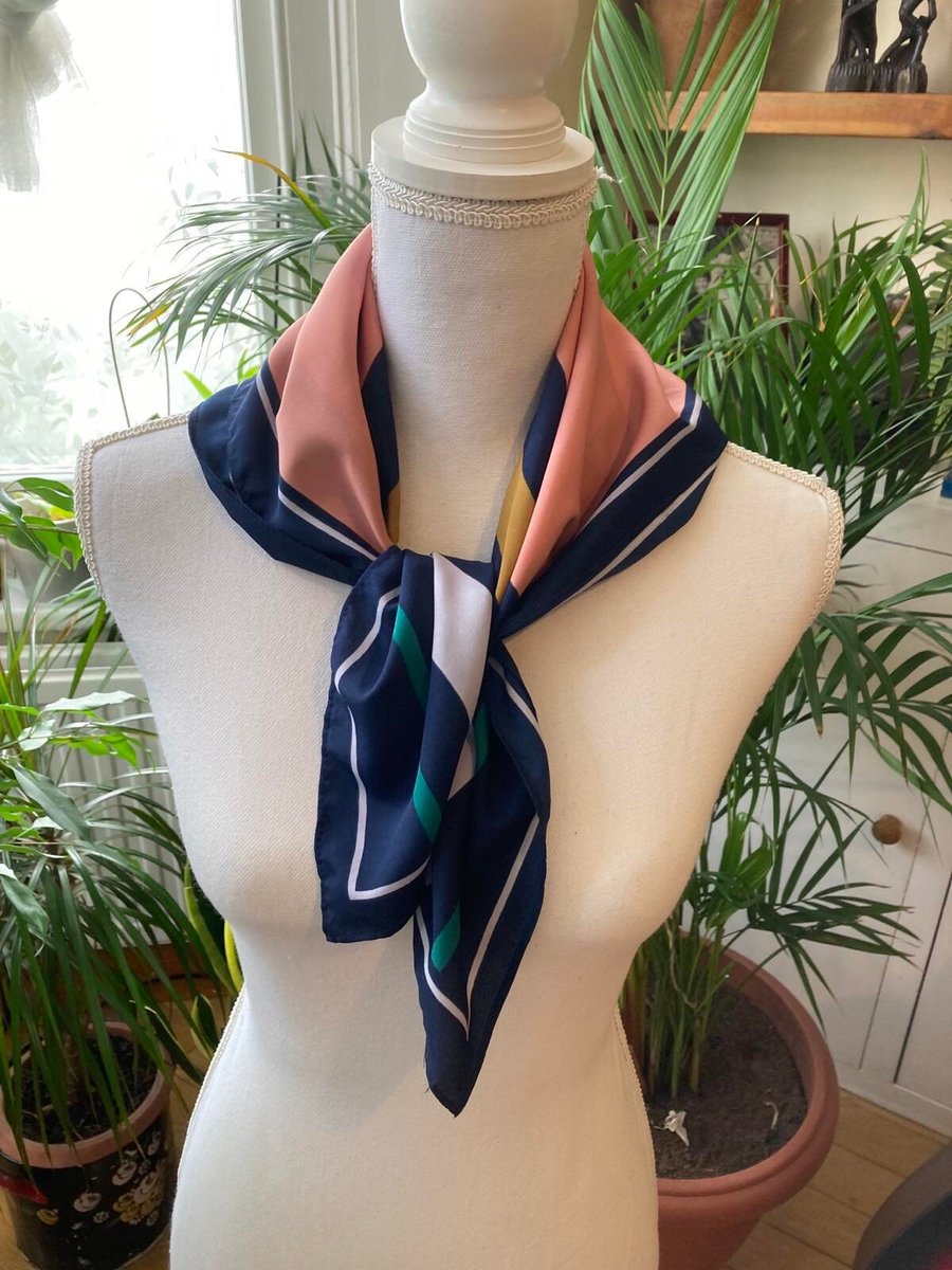 Navy blue and pink vintage shawl-voile scarves Gift for her 