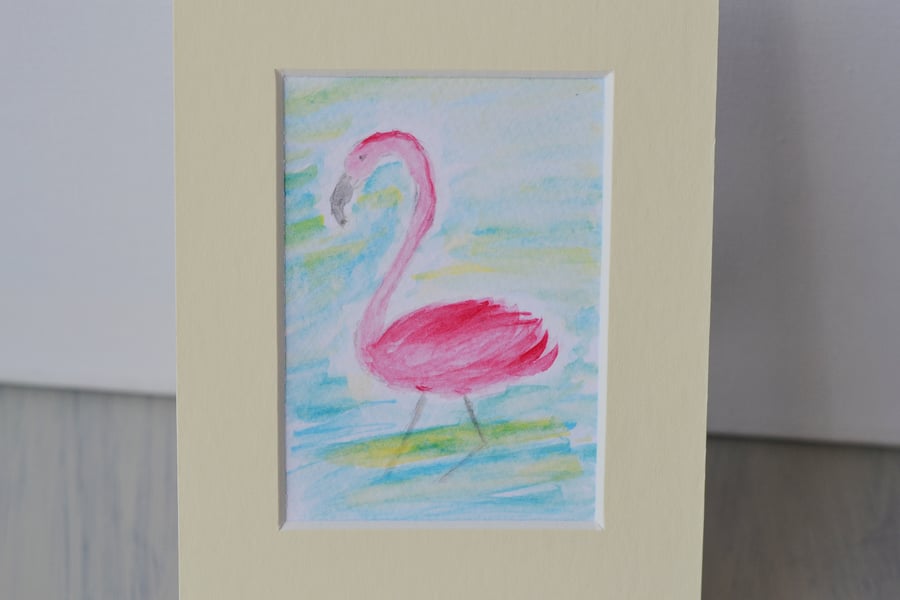 Flamingo  Aceo WaterColour Painting,  Miniture Art