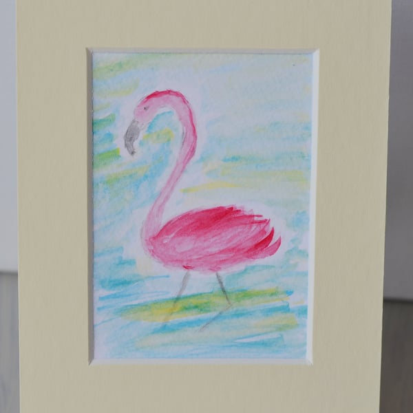 Flamingo  Aceo WaterColour Painting,  Miniture Art