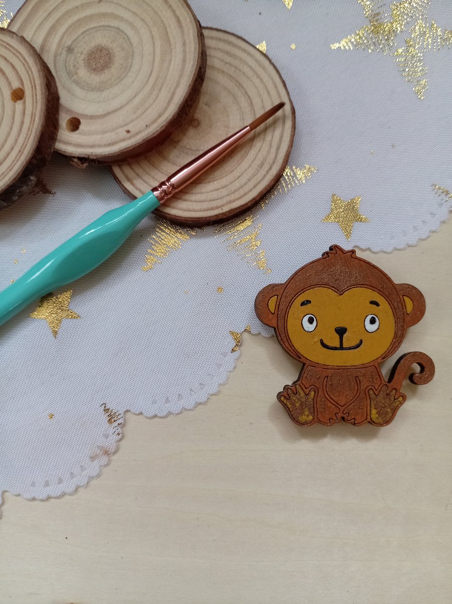 Wooden monkey shaped fridge magnet 