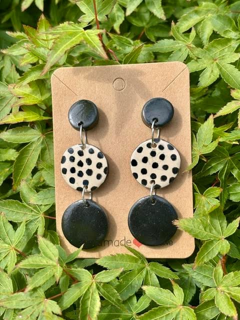 Dotty Stylish Black and Cream Earrings