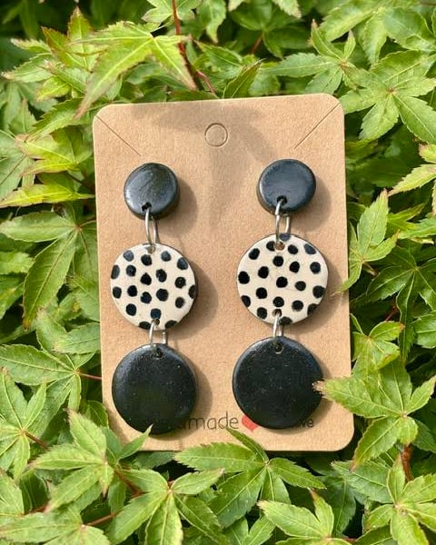 Dotty Stylish Black and Cream Earrings