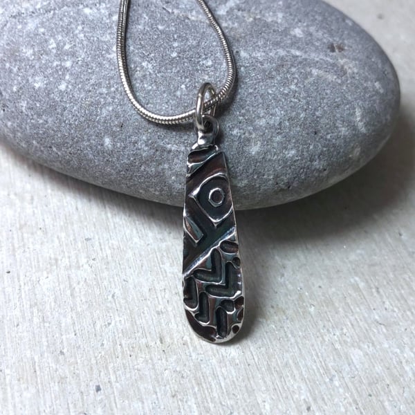  Silver Pendant Textured and Patinated