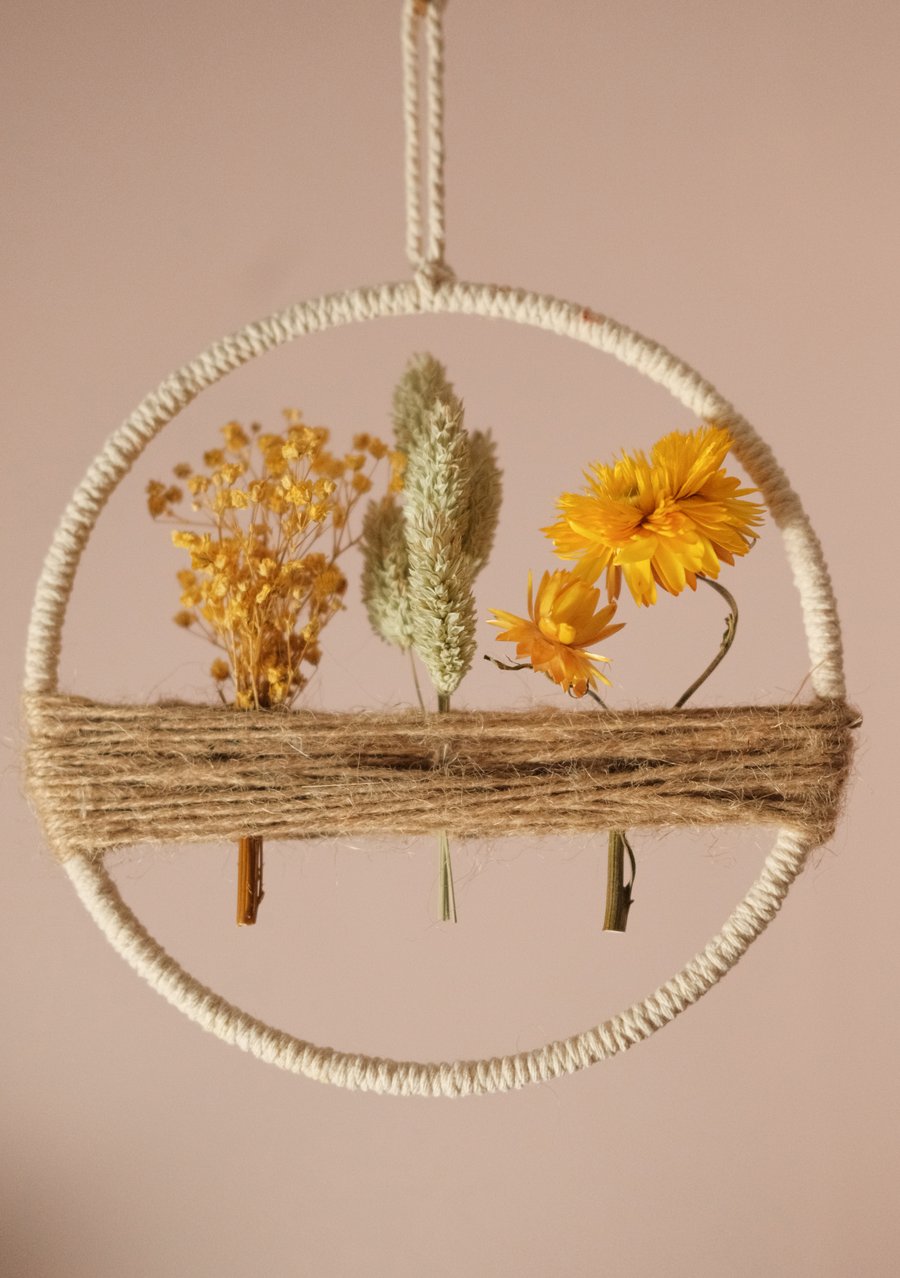 Dried Flower Hoop in Natural & Yellow Colours 17.5cm