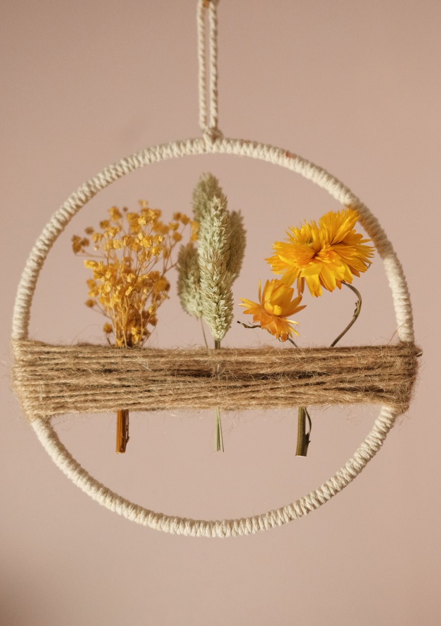 Dried Flower Hoop in Natural & Yellow Colours 17.5cm