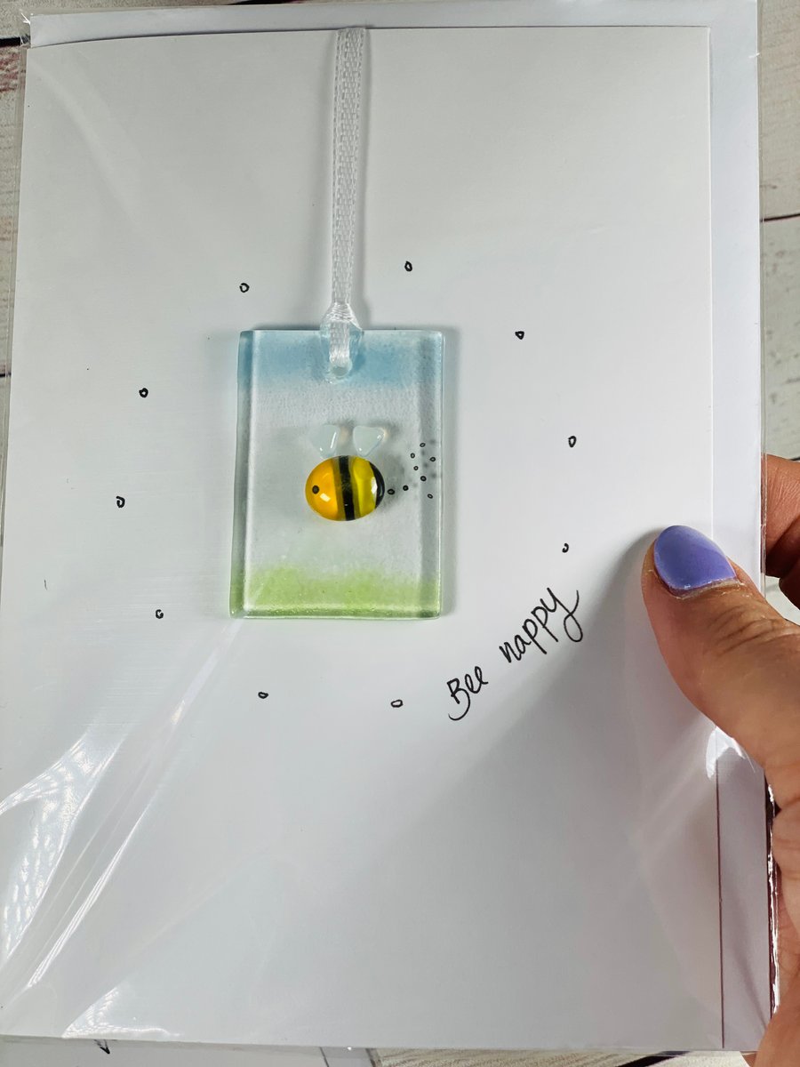 Bee happy - fused glass keepsake card
