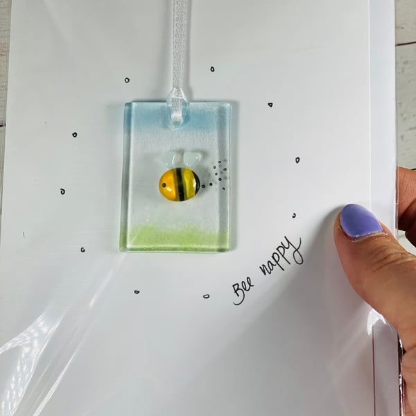 Bee happy - fused glass keepsake card
