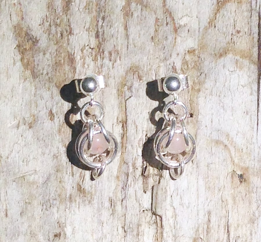 Sterling Silver and Rose Quartz Earrings (ERGSDGPK1) - UK Free Post