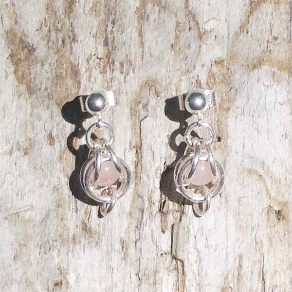 Sterling Silver and Rose Quartz Earrings (ERGSDGPK1) - UK Free Post