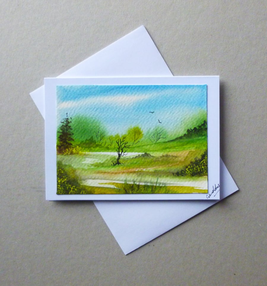 original art watercolour landscape greetings card ( ref FA 409 C1 )