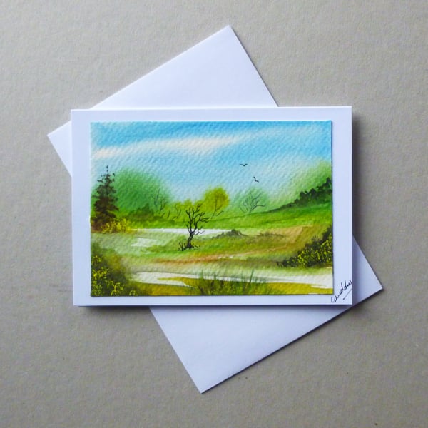 original art watercolour landscape greetings card ( ref FA 409 C1 )