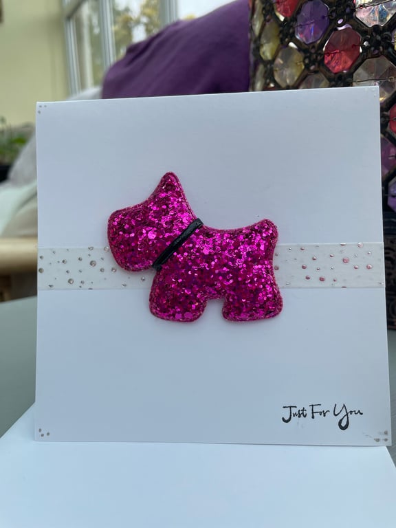 Luxury Glittered cerise pink scottie dog greetings card