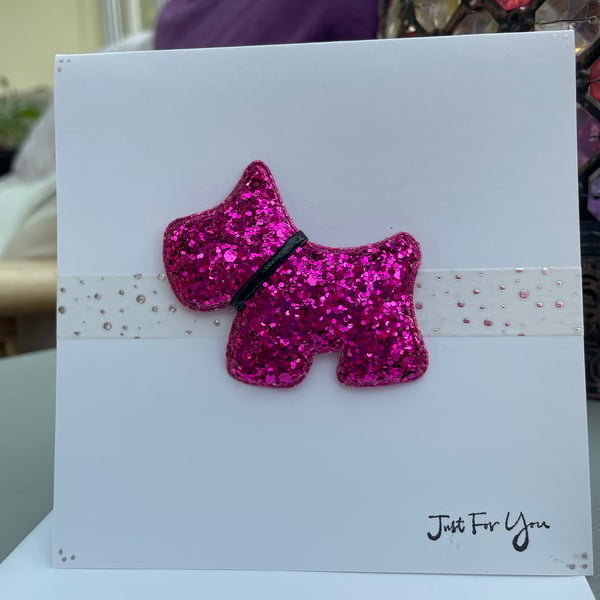 Luxury Glittered cerise pink scottie dog greetings card
