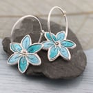 Forget-me-not in silver and enamel. Sterling Hoop Earrings