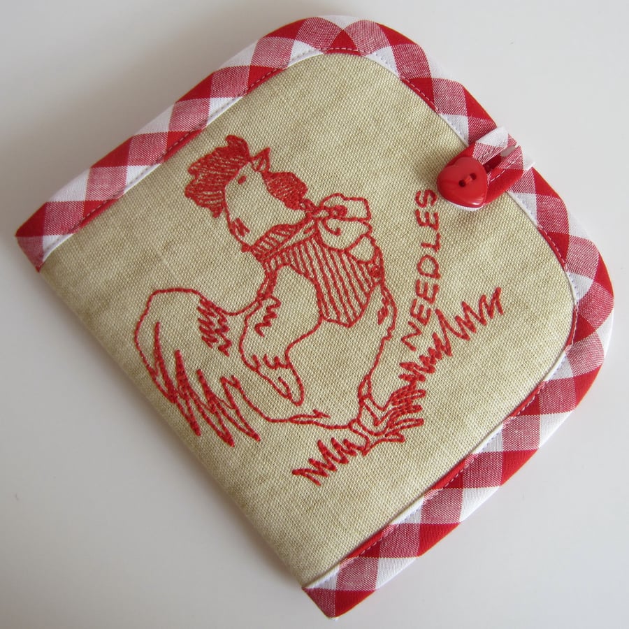 Embroidered Cockerel Needle Case