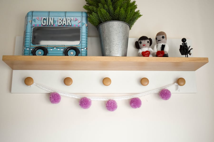 Pompom and lace bunting garland in orchid pink