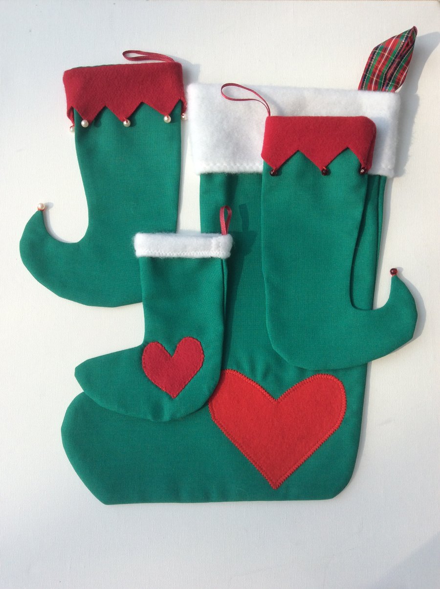 Set of four Christmas Stockings, Christmas decorations, green