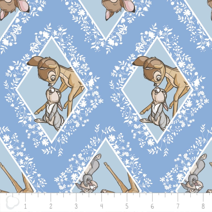 Fat Quarter Disney Bambi Diamonds Blue Cotton Quilting Sewing Fabric