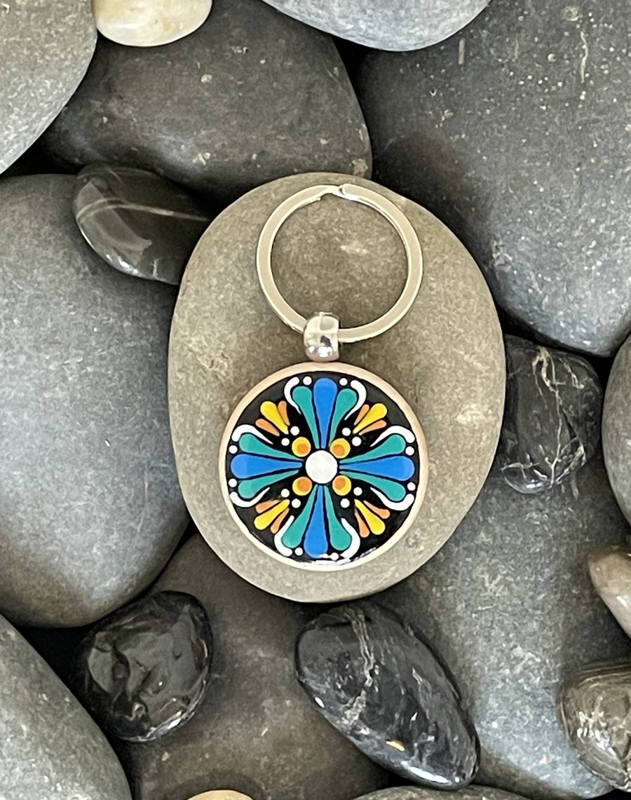 Hand Painted Keyring Mandala Acrylic Painting on Wood Original & Unique