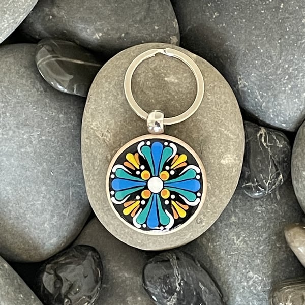 Hand Painted Keyring Mandala Acrylic Painting on Wood Original & Unique