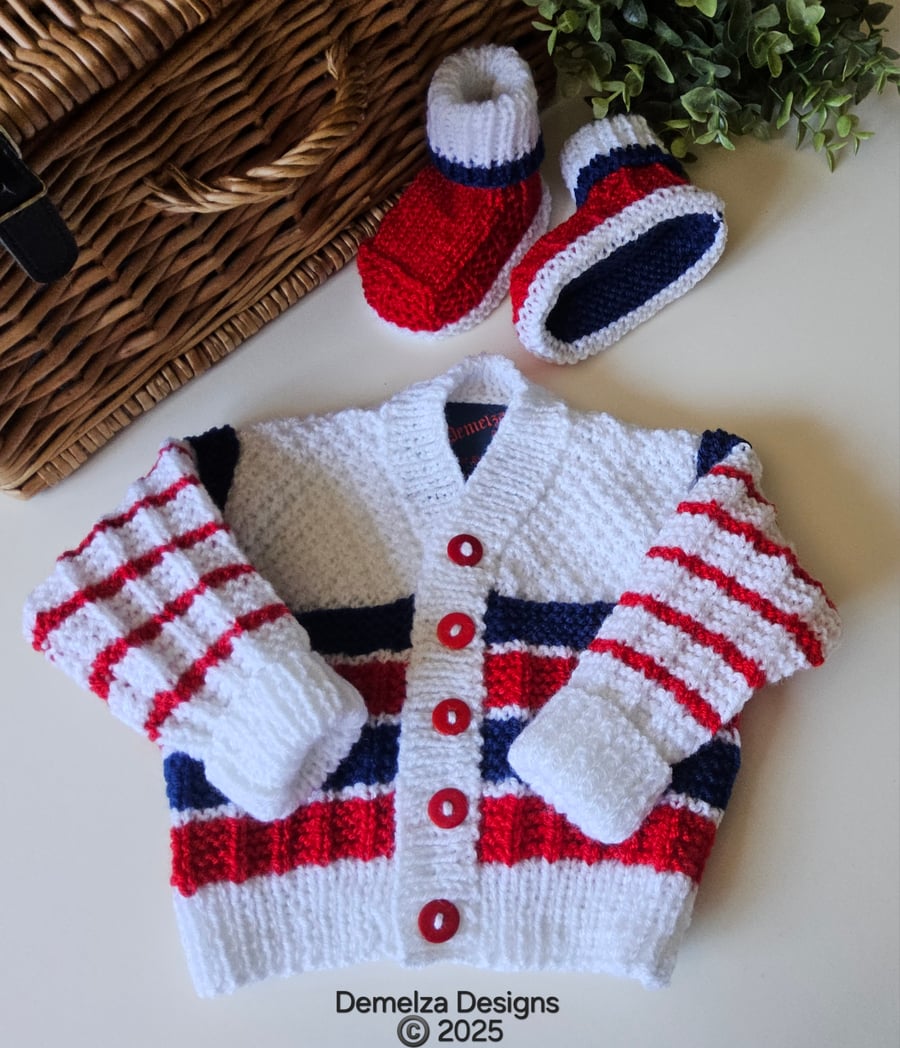 Designer Hand Knitted Baby Cardigan & Booties Set 3-9 Months Size