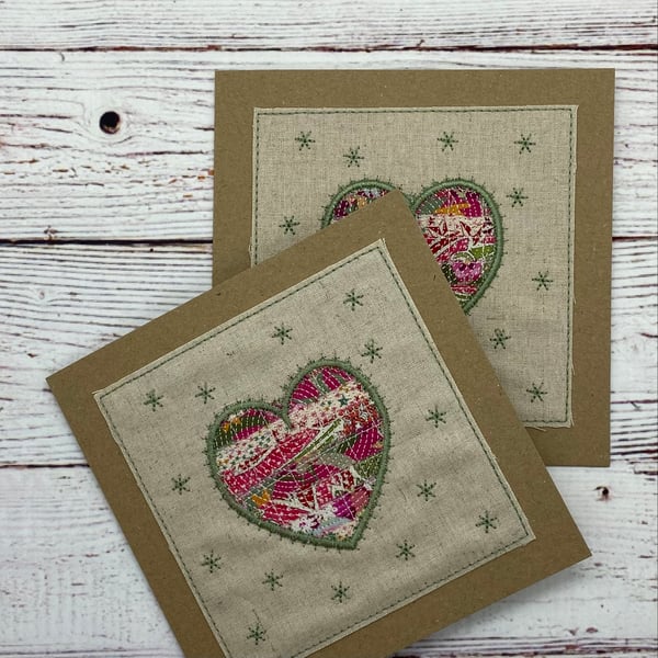 Heart Textile card, Valentine Textile Card, Unisex Valentines Day Card, Heart