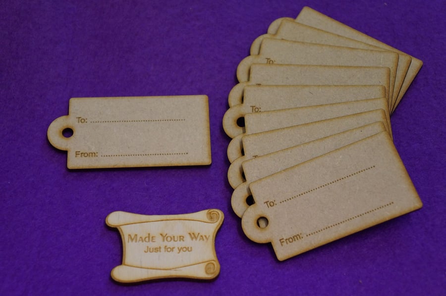 MDF Luggage Tag Rounded To From 4x8cm - 10 x Laser cut wooden shape