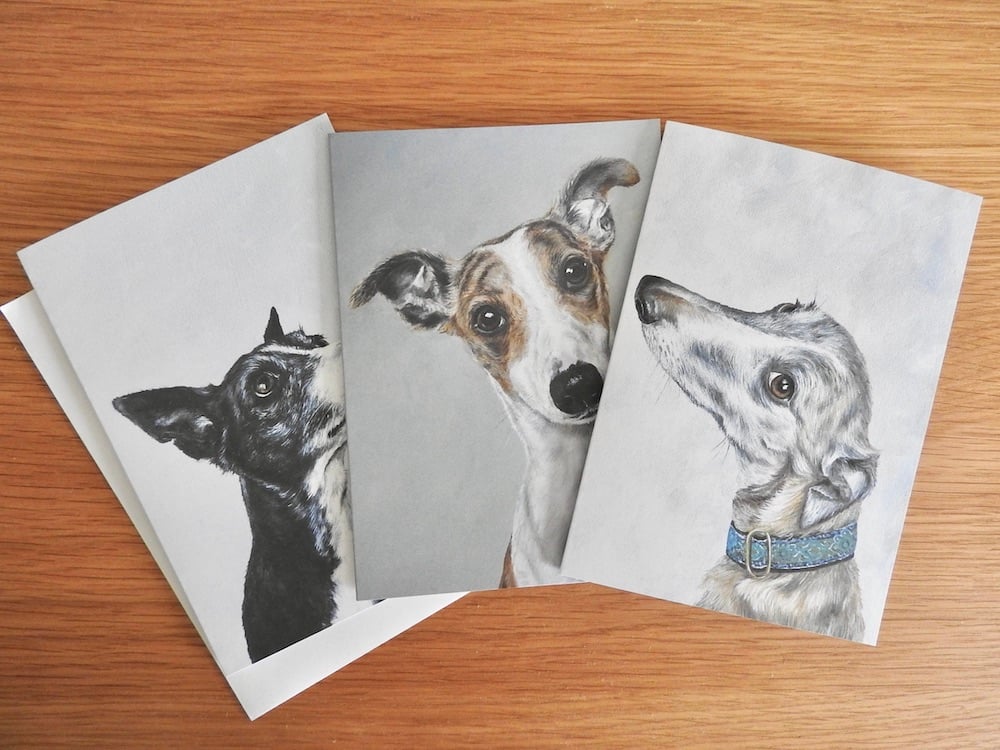 Whippet Dog Cards blank, pack of 3 designs