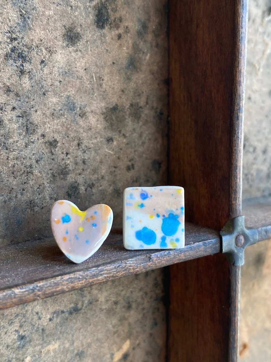 Stud Earrings Handmade Ceramic with Sterling Silver