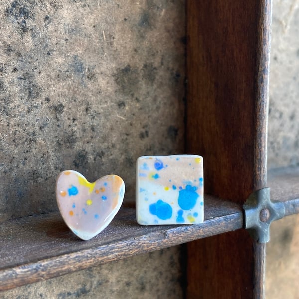 Stud Earrings Handmade Ceramic with Sterling Silver