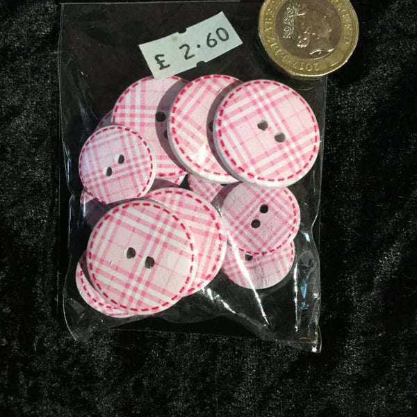 Craft Buttons Pink and White Tartan Pattern (N.48)